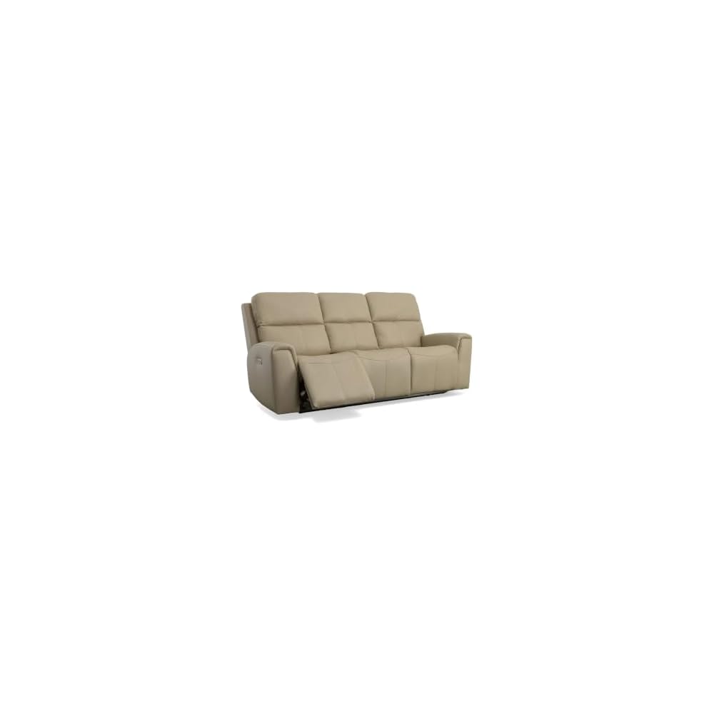 Flexsteel Power Reclining Leather 86" Sofa with Power Headrests, Zero Gravity Recliner Couch, Top Grain Leather Living Room Sofa, USB Charging Ports, Blue Steel Spring,Tan