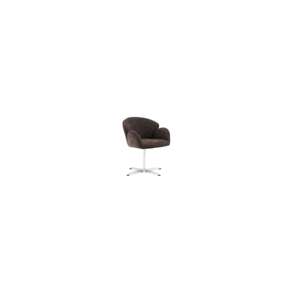 Scandinavian Moby Swivel Chair with Armrests - Polished Stainless Steel Frame with Mocha Padding (Single Piece)