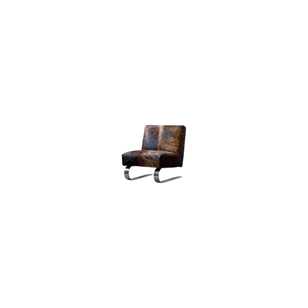 Modern Hair-On Hide Accent Chair with Stainless Steel Sled Base, Low Profile Lounge Chair for Living Room, Bedroom, Reading Nook and Office, Black Brown