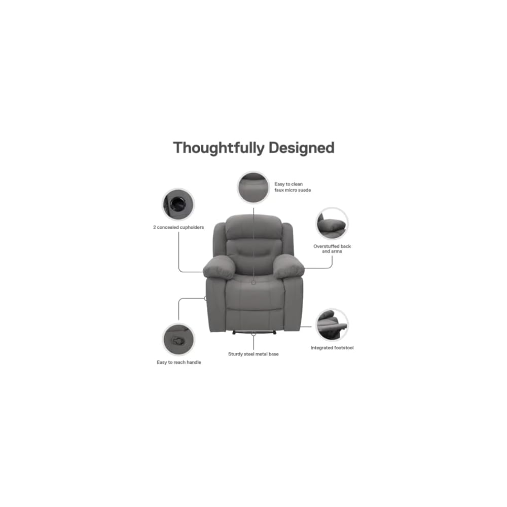 Recliner with Cupholder, Gray High Backrest Manual