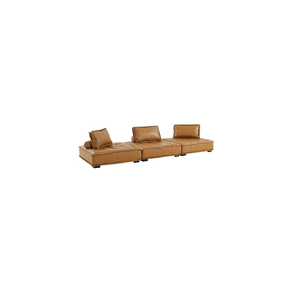 Modway EEI-5207-TAN Saunter Tufted Vegan Leather Vegan Leather 3-Piece Sofa, Tan
