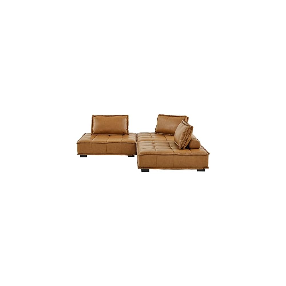Modway EEI-5207-TAN Saunter Tufted Vegan Leather Vegan Leather 3-Piece Sofa, Tan