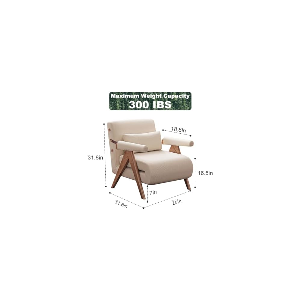 AnywaysWood 25in w Residential Convertible Sofa Bed Chair| White Sleeper Chair for Reading |3 in 1 Sleeper Sofa Couch Bed | Adults | Living Room, Bedroom,Office | Adjustable Backrest| Space-Saving