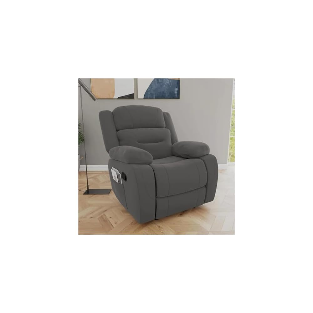 Recliner with Cupholder, Gray High Backrest Manual