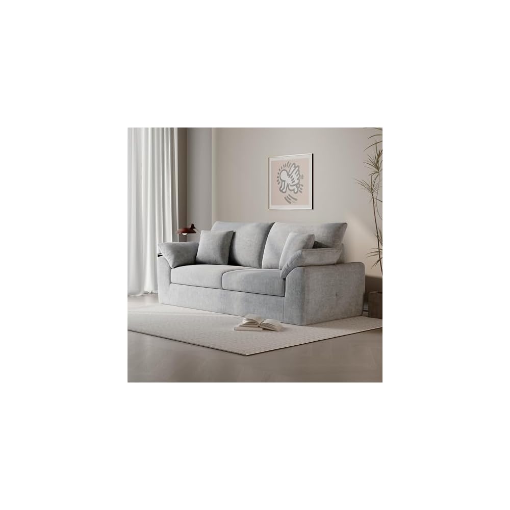 90" Boneless Loveseat Sofa, Polyester Fabric 2-Seater Couch with 4 Pillows, No Assembly Required, Soft High Density Foam Cushion, Pillow Armrest for Living Room Bedroom Apartment (Grey)