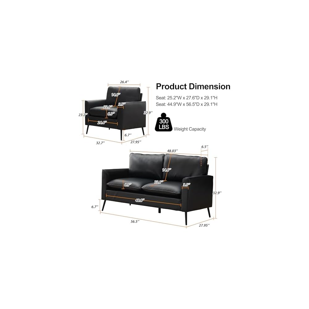 Okeysen Modern Leather Loveseat, Upholstered Couch for Guest, Mid-Century Accent Chair for Living Room Comfy, Couches for Small Spaces, Sofa Chair Reading Chair for Waiting Room.