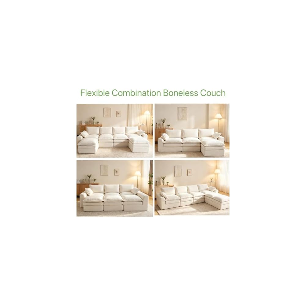 80" Modular Sectional Sofa,Oversized Loveseat Boneless Couch with Deep Seat,Upholstered Cloud Couch with Side Pockets,No Assembly Required,Corduroy,Beige