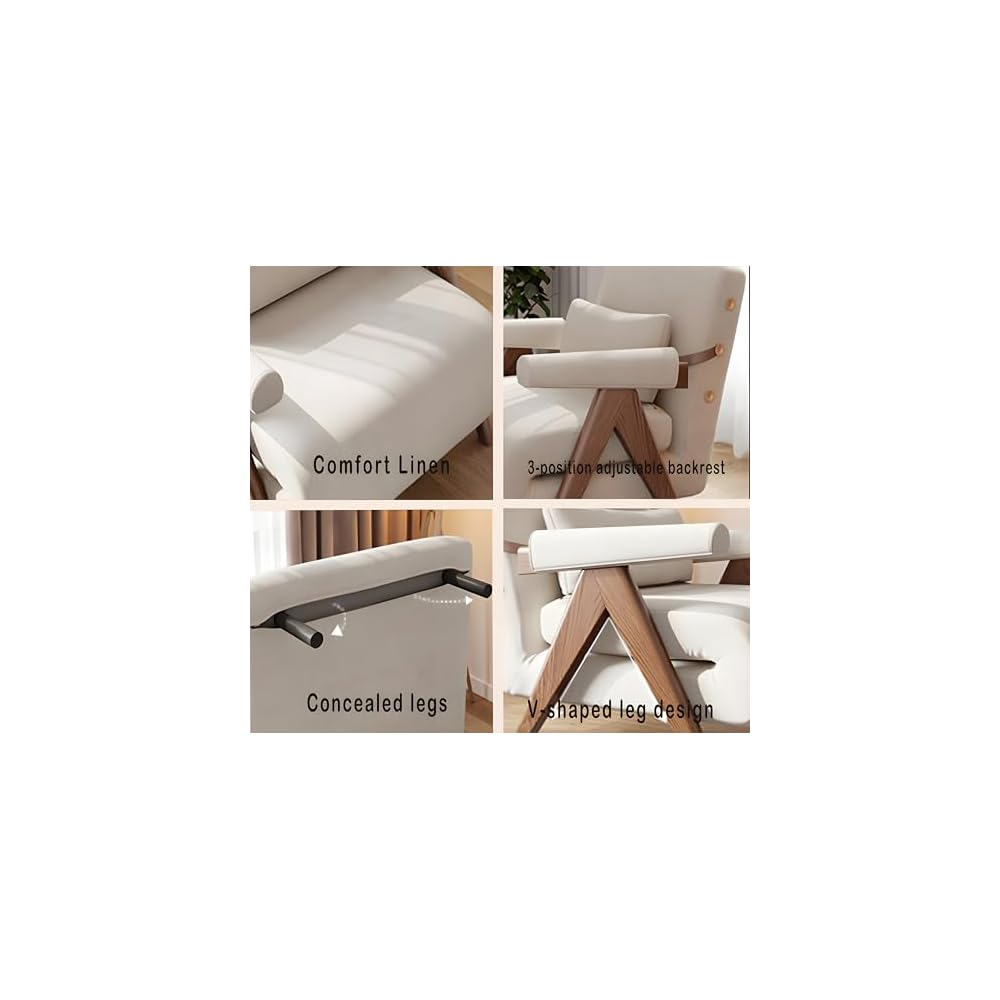 AnywaysWood 25in w Residential Convertible Sofa Bed Chair| White Sleeper Chair for Reading |3 in 1 Sleeper Sofa Couch Bed | Adults | Living Room, Bedroom,Office | Adjustable Backrest| Space-Saving