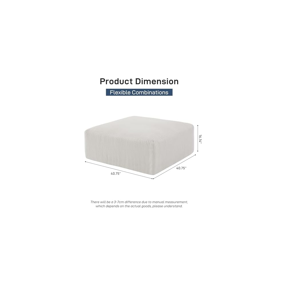 Ottomans for Sectional U Shaped Couch or Sofa Bed for Living Room-40'' Boneless Cloud Footstool-No Assembly Required, Modular Corduroy Full Sponge Compression Foot Stool Pouf, Beige, Sets of 1