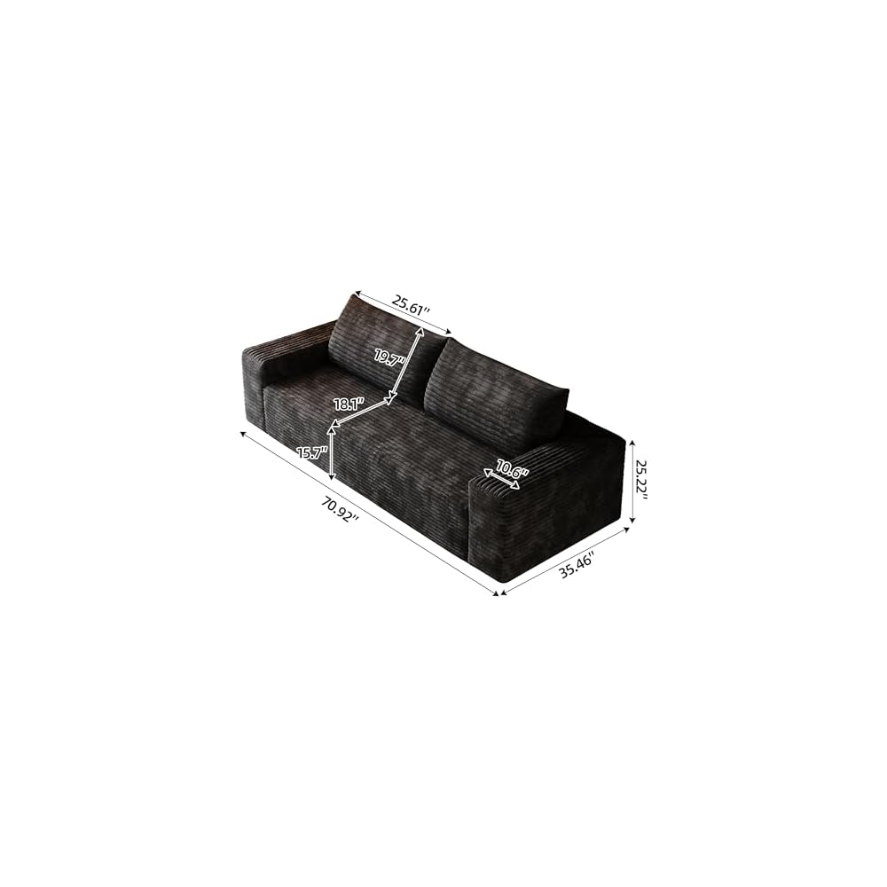 3 Seater Couch for Living Room, 71.3 INCH Fluffy Corduroy Boneless Couch Cloud Loveseat with Wide Armrest, Upholstered Floor Sofa in A Box, No Assembly Required