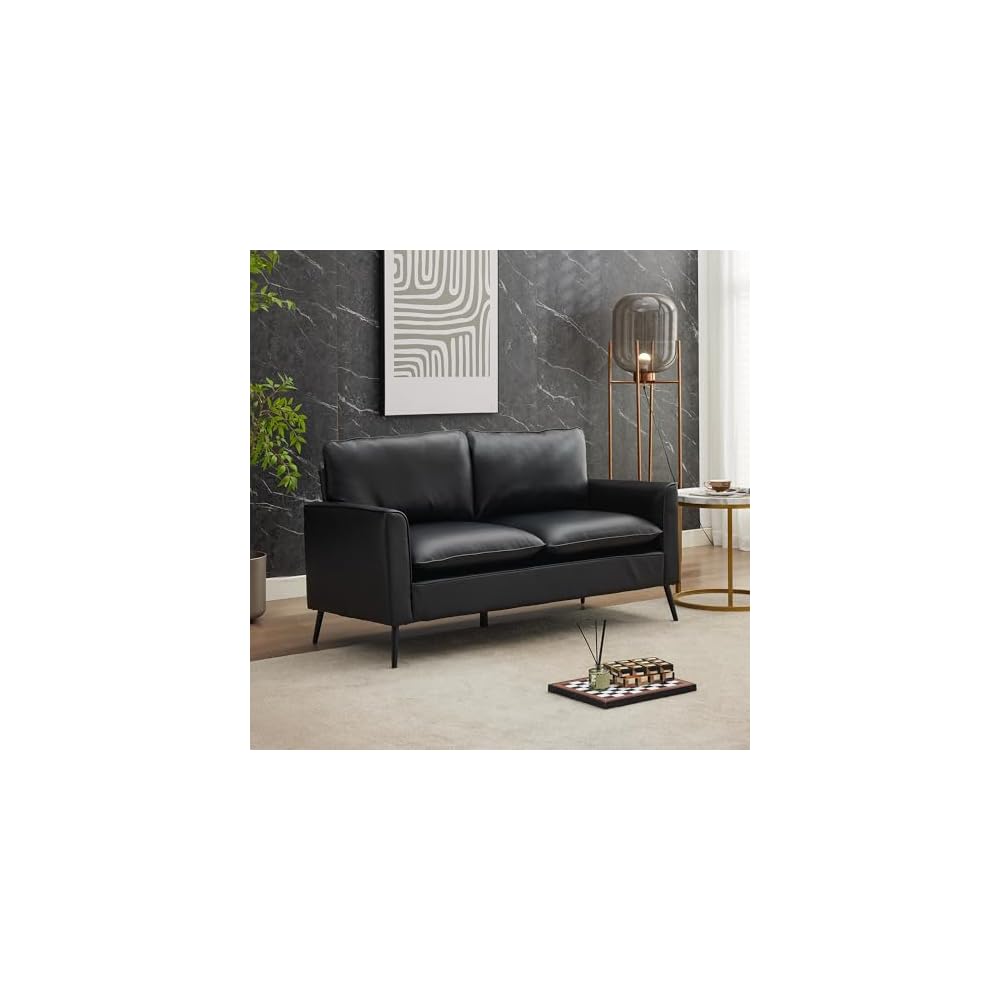 Okeysen Modern Leather Loveseat, Upholstered Couch for Guest, Mid-Century Accent Chair for Living Room Comfy, Couches for Small Spaces, Sofa Chair Reading Chair for Waiting Room.