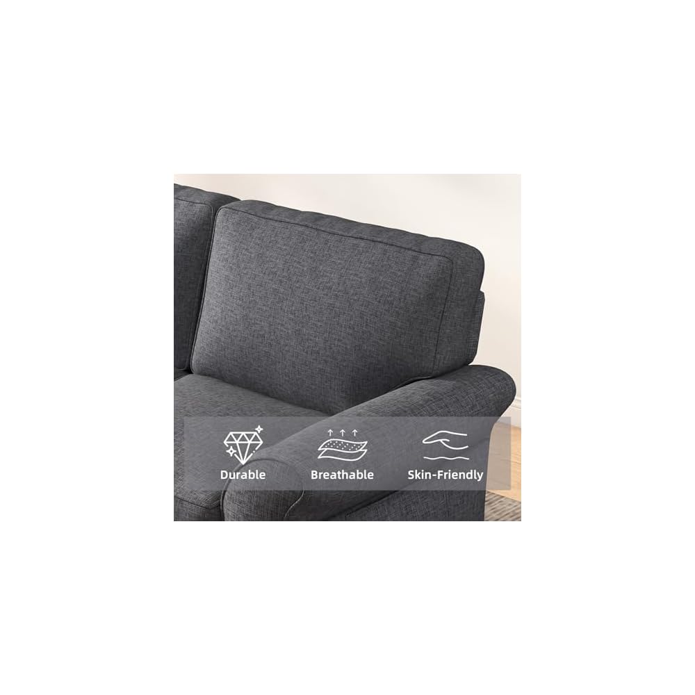 EBELLO Modern Linen Fabric Loveseat Sofa, Upholstered 2-seat Sofa Couch Wood Frame and Sturdy Legs for Living Room Bedroom Office, Dark Blue
