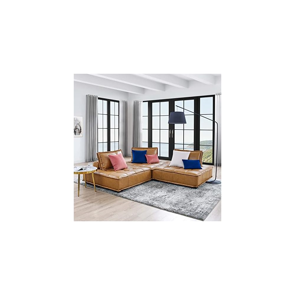 Modway EEI-5207-TAN Saunter Tufted Vegan Leather Vegan Leather 3-Piece Sofa, Tan