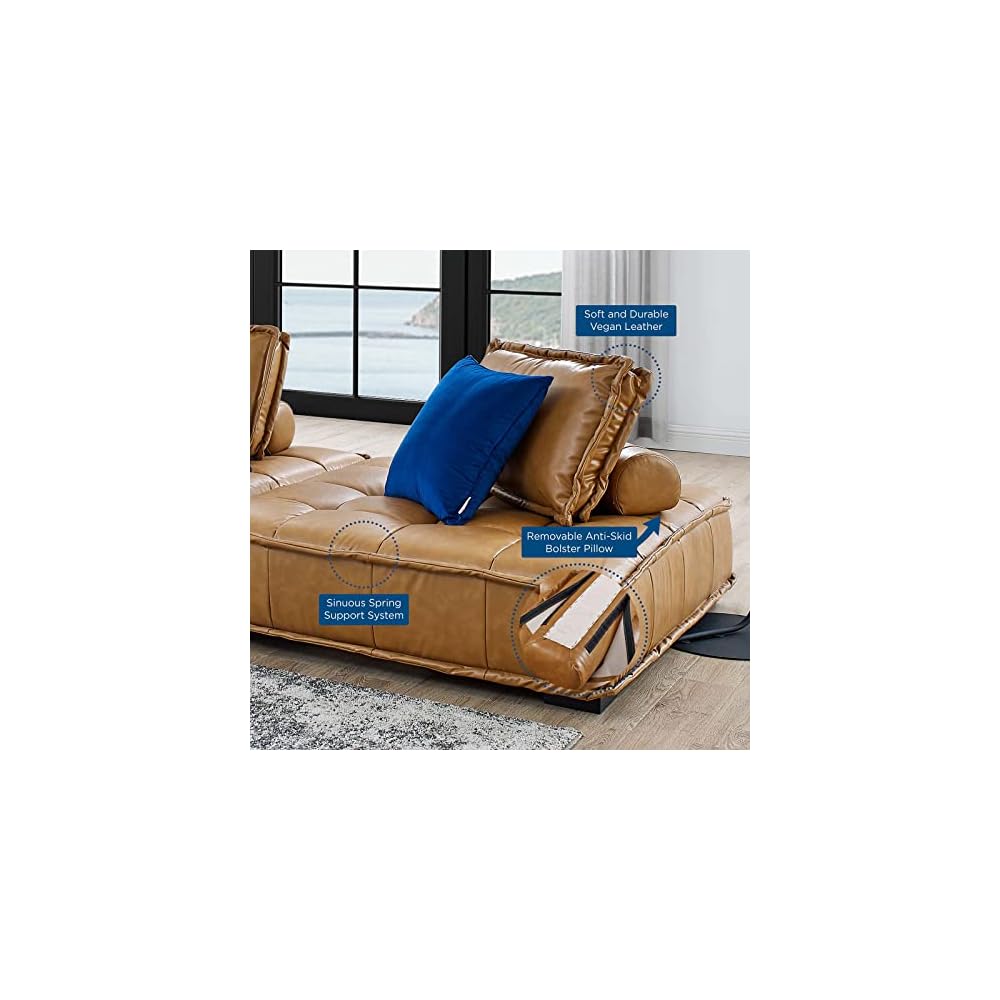 Modway EEI-5207-TAN Saunter Tufted Vegan Leather Vegan Leather 3-Piece Sofa, Tan