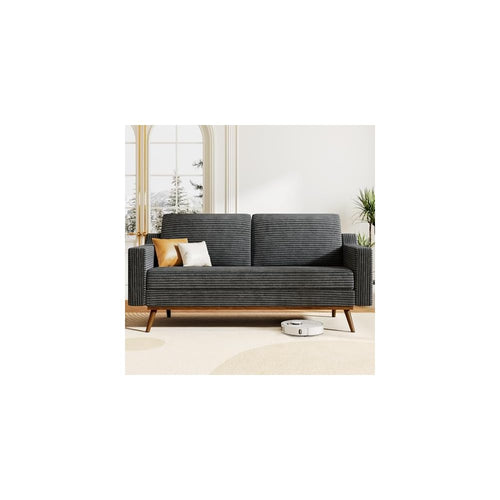 65.4" Loveseat Sofa,Comfy Grey Corduroy Love Seat Couches for Living Room,Mid Century Modern Small Couch for Bedroom Office with Spring Cushion,Solid Wood Frame,Tool-Free Assembly