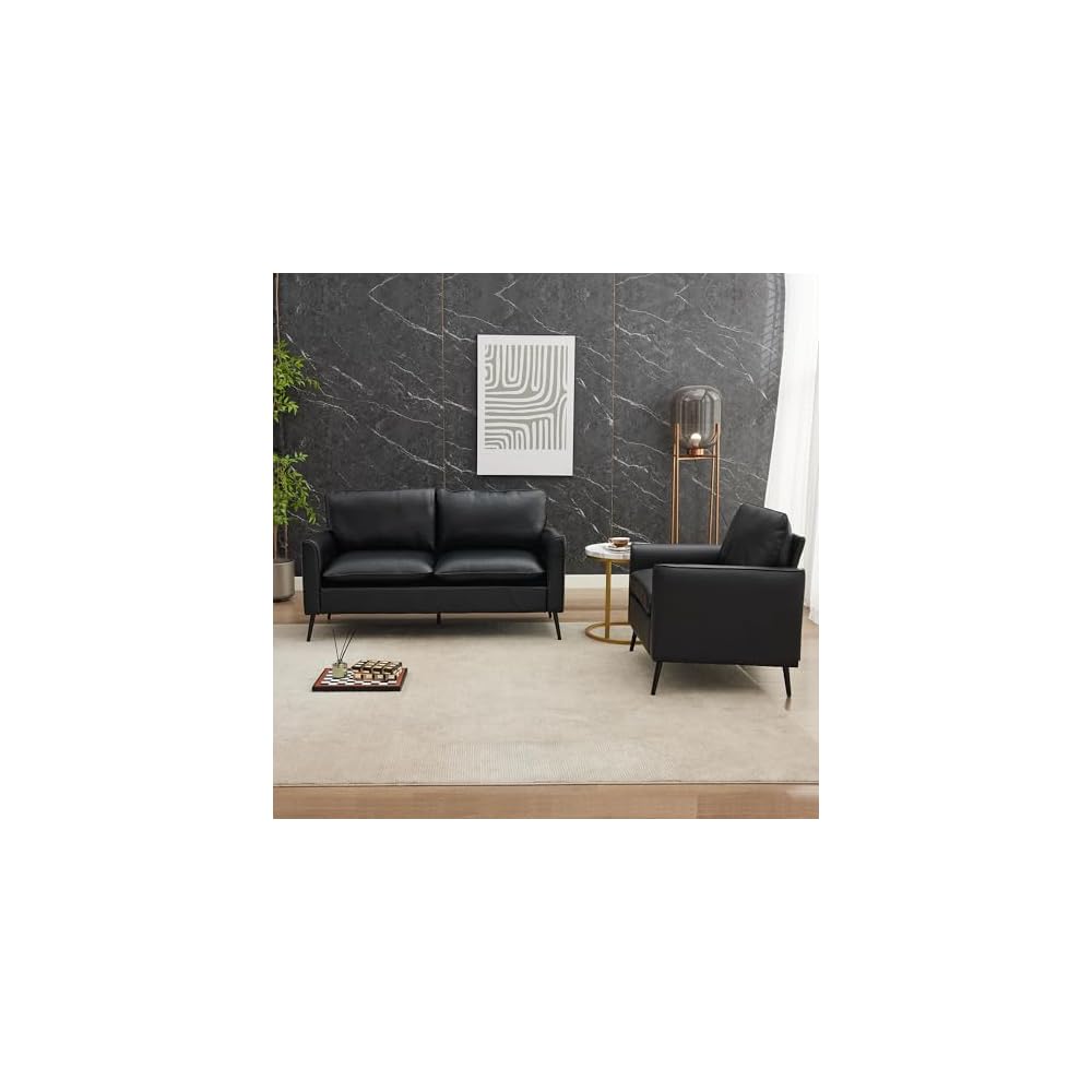 Okeysen Modern Leather Loveseat, Upholstered Couch for Guest, Mid-Century Accent Chair for Living Room Comfy, Couches for Small Spaces, Sofa Chair Reading Chair for Waiting Room.