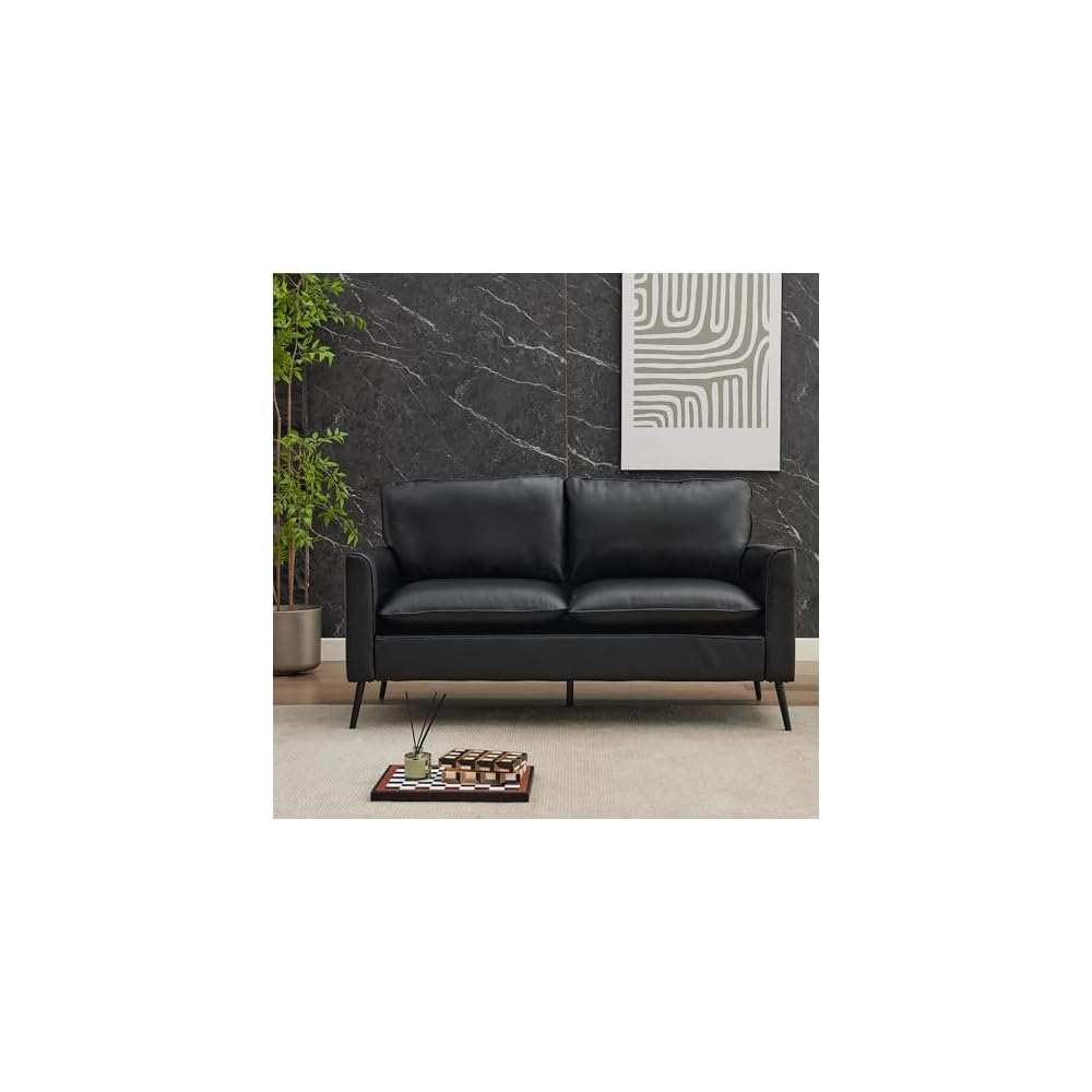 Okeysen Modern Leather Loveseat, Upholstered Couch for Guest, Mid-Century Accent Chair for Living Room Comfy, Couches for Small Spaces, Sofa Chair Reading Chair for Waiting Room.