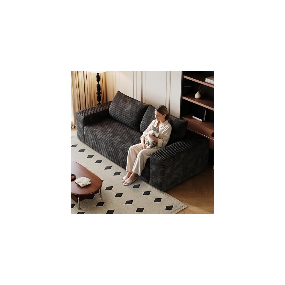 3 Seater Couch for Living Room, 71.3 INCH Fluffy Corduroy Boneless Couch Cloud Loveseat with Wide Armrest, Upholstered Floor Sofa in A Box, No Assembly Required