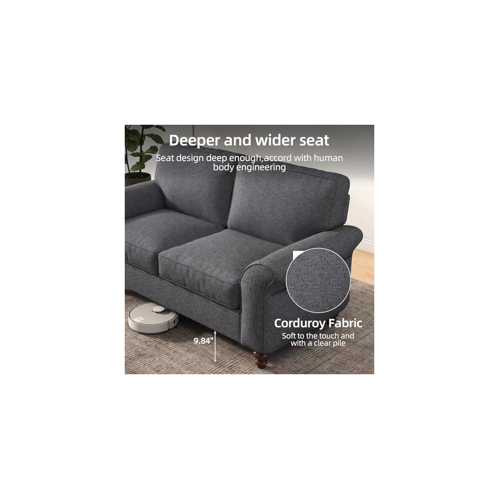 EBELLO Modern Linen Fabric Loveseat Sofa, Upholstered 2-seat Sofa Couch Wood Frame and Sturdy Legs for Living Room Bedroom Office, Dark Blue