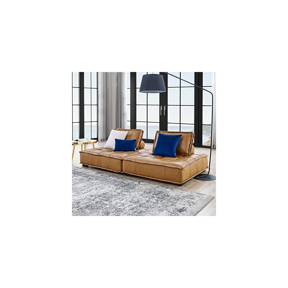 Modway EEI-5207-TAN Saunter Tufted Vegan Leather Vegan Leather 3-Piece Sofa, Tan