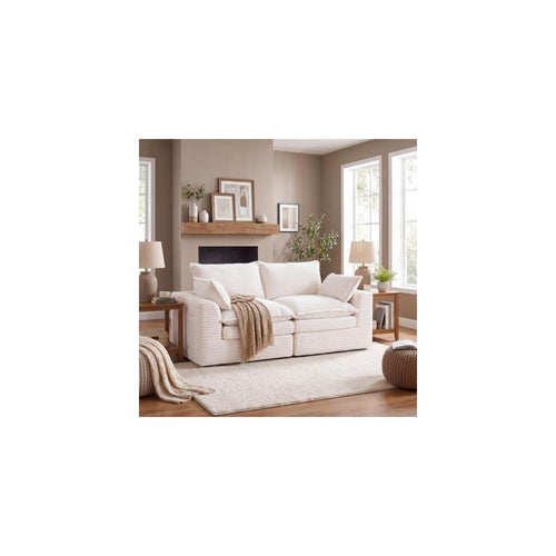 80" Modular Sectional Sofa,Oversized Loveseat Boneless Couch with Deep Seat,Upholstered Cloud Couch with Side Pockets,No Assembly Required,Corduroy,Beige