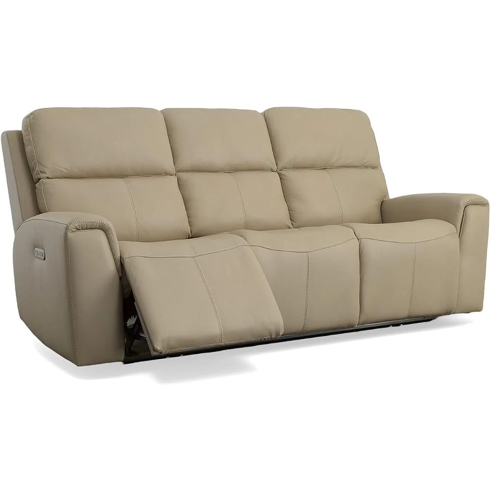 Flexsteel Power Reclining Leather 86" Sofa with Power Headrests, Zero Gravity Recliner Couch, Top Grain Leather Living Room Sofa, USB Charging Ports, Blue Steel Spring,Tan