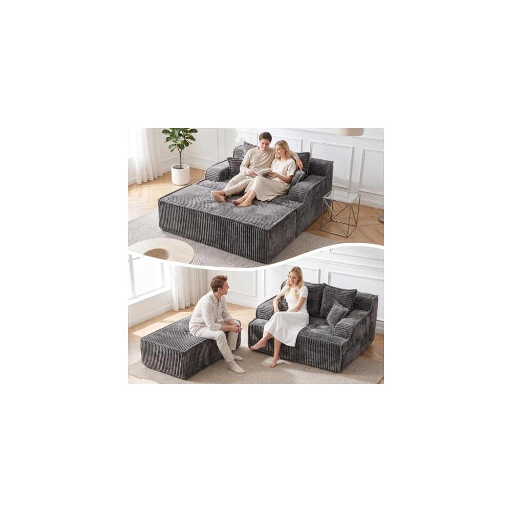 Chaise Lounge Chair Indoor,Oversized Boneless Chair Reading Chair,Comfy Boneless Small Couch for Living Room,Single Sleeper Chair Bed,Grey