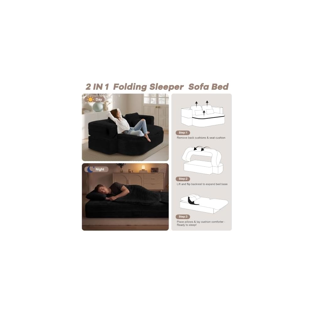 75'' Folding Sleeper Sofa Bed, Memory Foam Boneless Couch