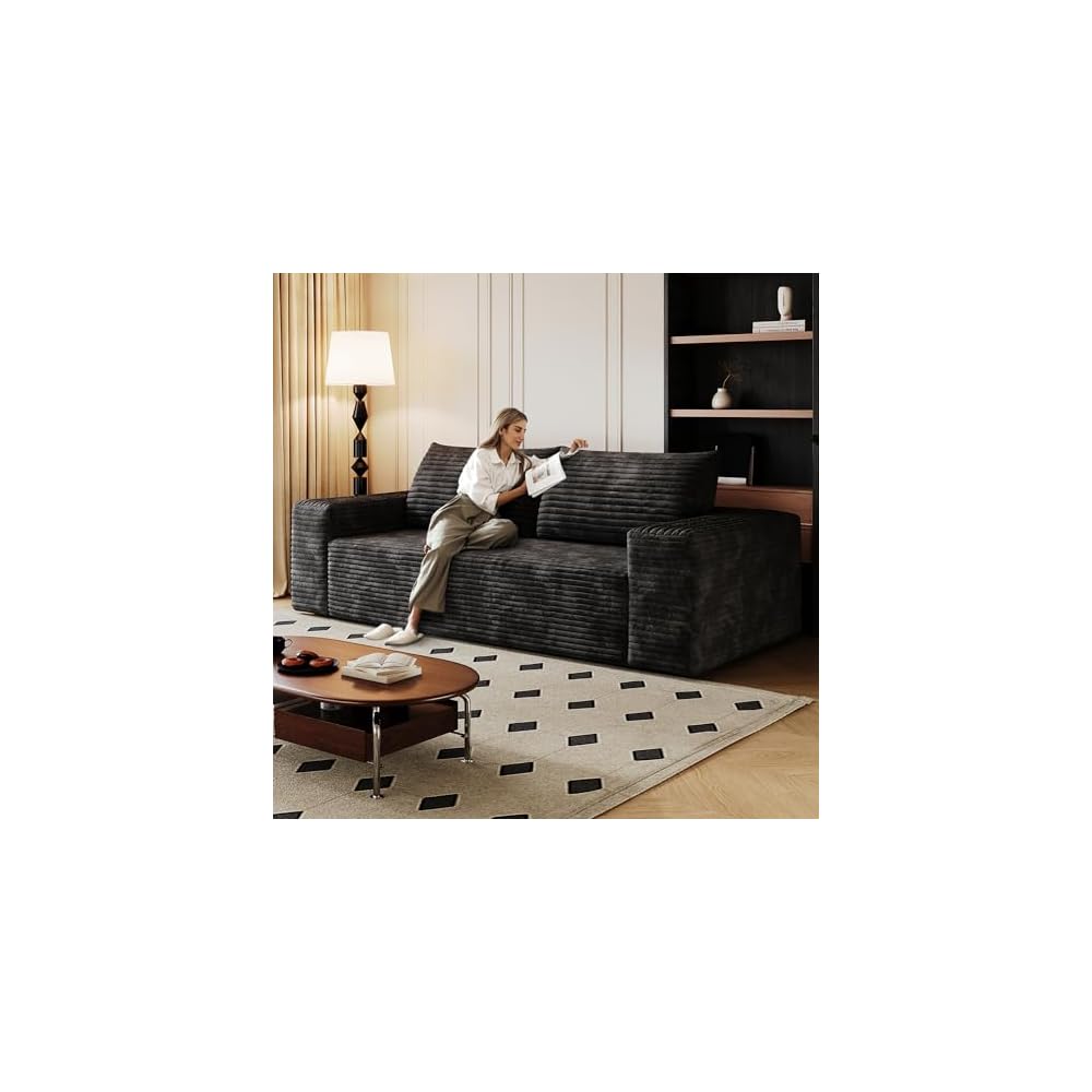 3 Seater Couch for Living Room, 71.3 INCH Fluffy Corduroy Boneless Couch Cloud Loveseat with Wide Armrest, Upholstered Floor Sofa in A Box, No Assembly Required