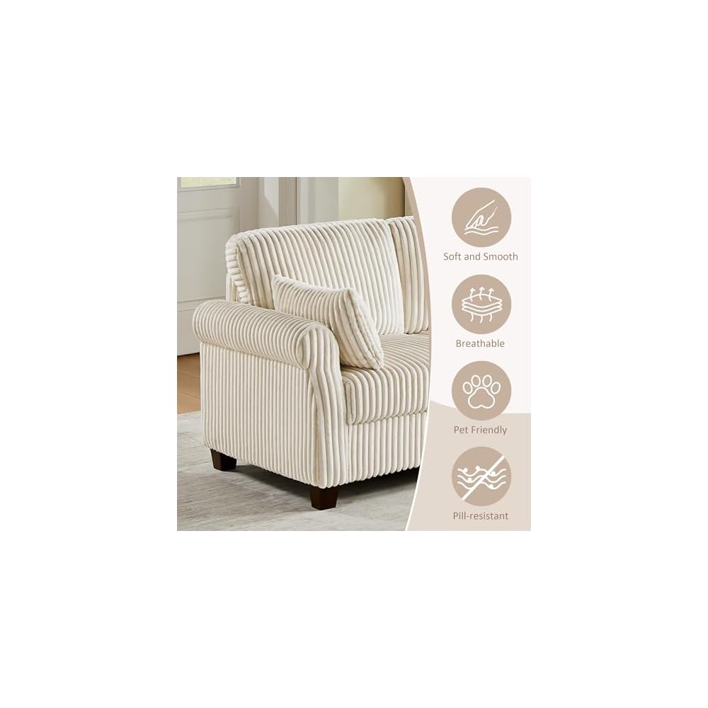 90.6" V-Shaped Sectional Sofa with Storage Ottoman, Corduroy Beige