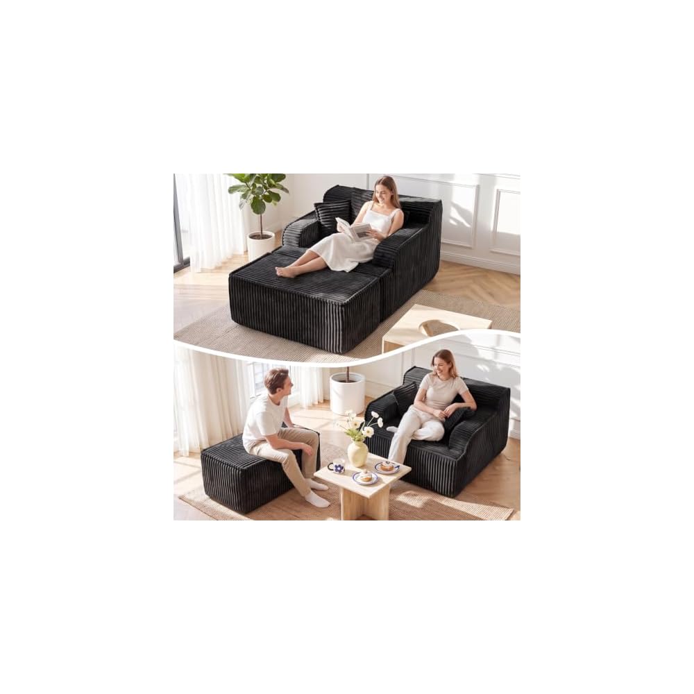Chaise Lounge Chair Indoor,Oversized Boneless Chair Reading Chair,Comfy Boneless Small Couch for Living Room,Single Sleeper Chair Bed,Grey
