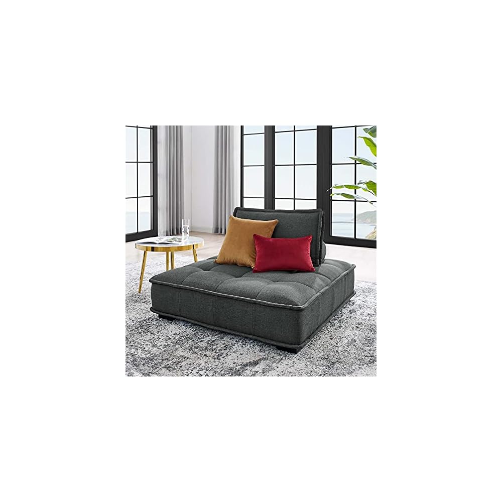 Modway EEI-5207-TAN Saunter Tufted Vegan Leather Vegan Leather 3-Piece Sofa, Tan