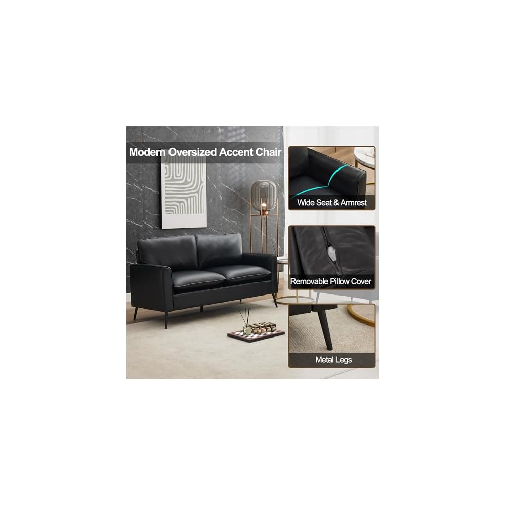 Okeysen Modern Leather Loveseat, Upholstered Couch for Guest, Mid-Century Accent Chair for Living Room Comfy, Couches for Small Spaces, Sofa Chair Reading Chair for Waiting Room.