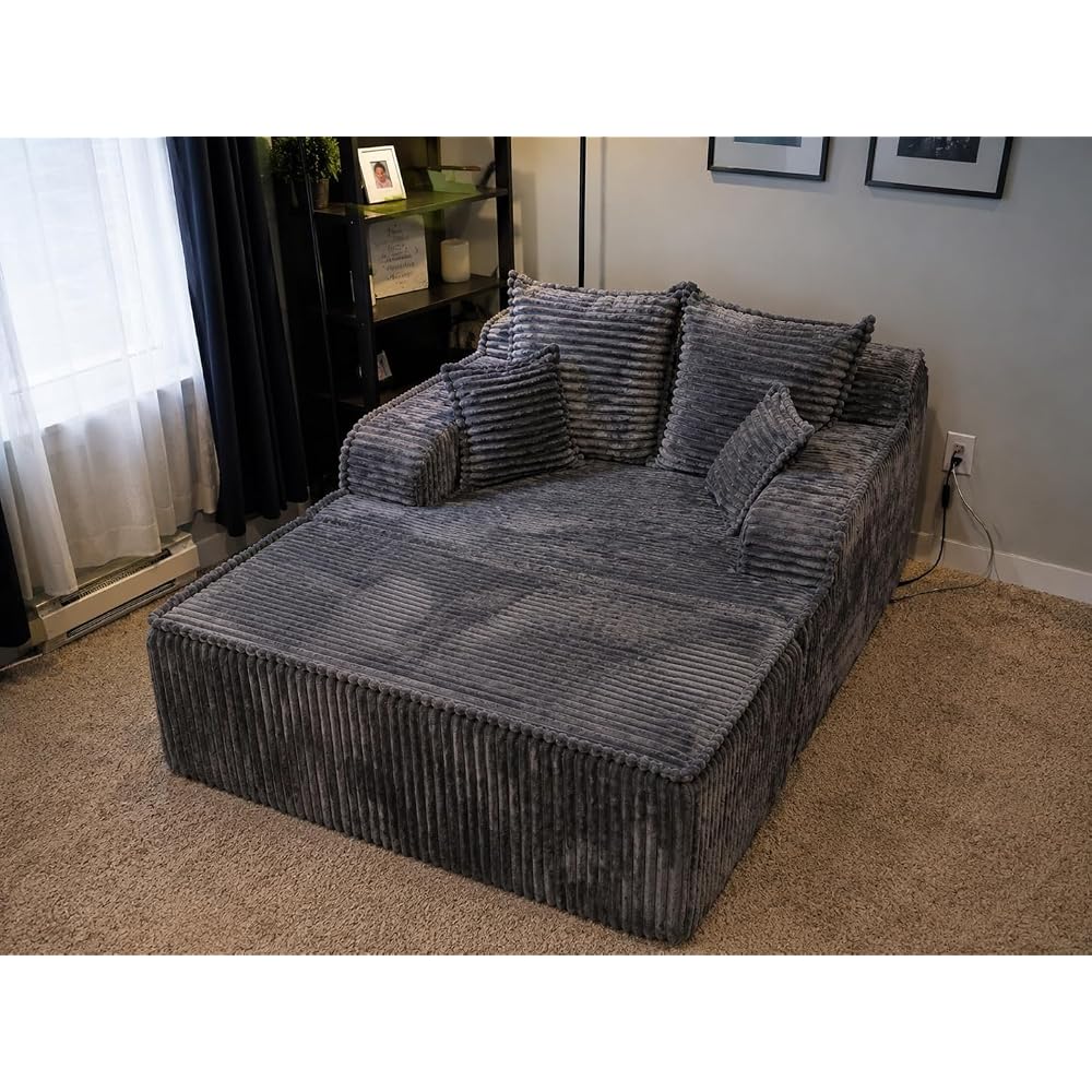 Chaise Lounge Chair Indoor,Oversized Boneless Chair Reading Chair,Comfy Boneless Small Couch for Living Room,Single Sleeper Chair Bed,Grey