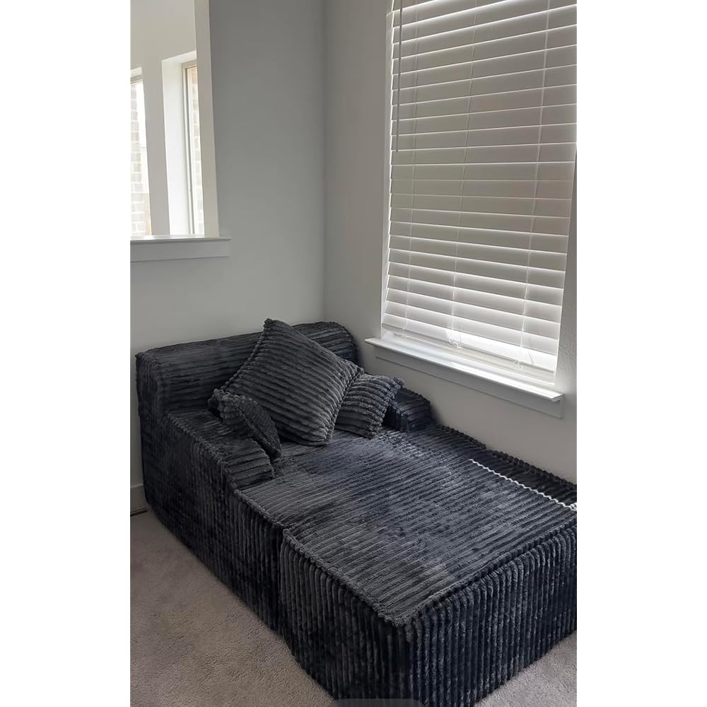 Chaise Lounge Chair Indoor,Oversized Boneless Chair Reading Chair,Comfy Boneless Small Couch for Living Room,Single Sleeper Chair Bed,Grey