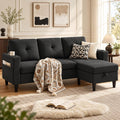 80" Convertible Sectional Sofa Couch with Movable Ottoman, 3 Seats Sectional Sofas L Shaped Couch for Small Spaces, Soft Fabric Couch for Living Room (Black)