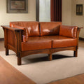 Crafters & Weavers Mission Crofter Style Oak and Leather Loveseat Sofa