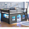 ADORNEVE Low Loft Bed Twin Size with Tent and 5 Storage Drawers, Black